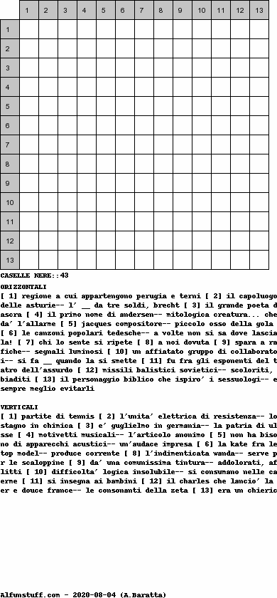 Cruciverba senza schema schema 1