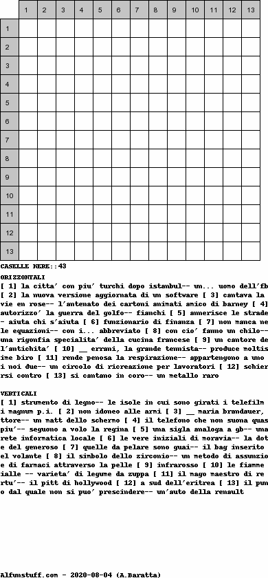 Cruciverba senza schema schema 15
