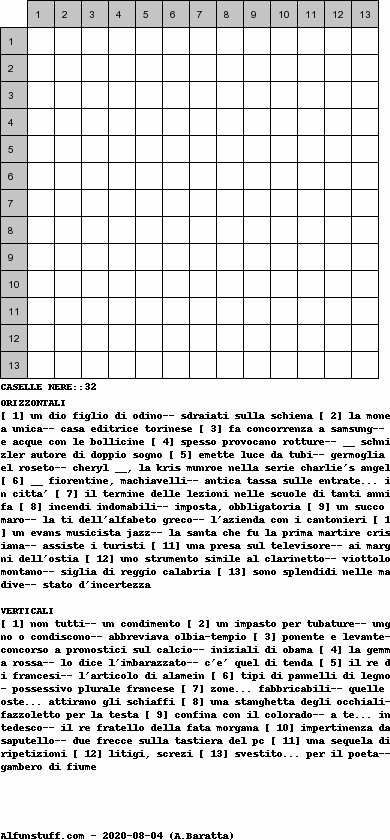 Cruciverba senza schema schema 16