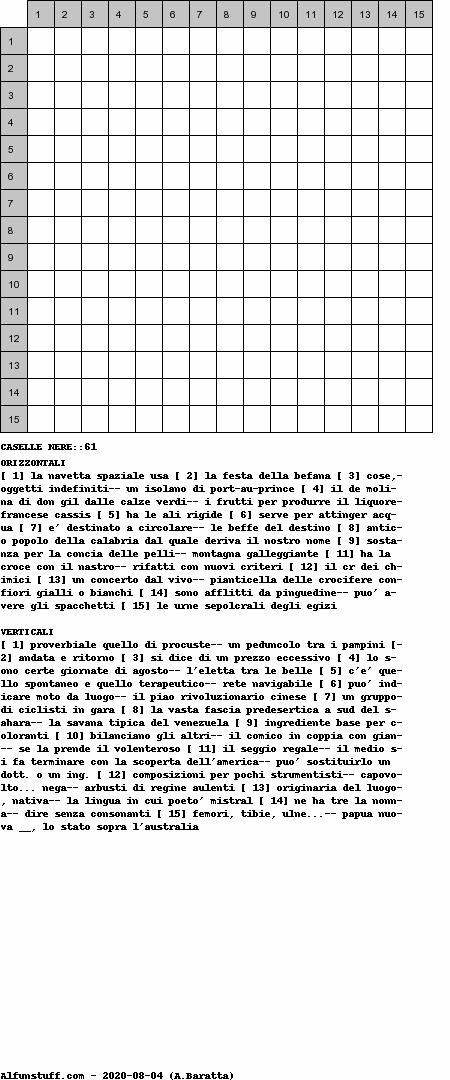 Cruciverba senza schema schema 15